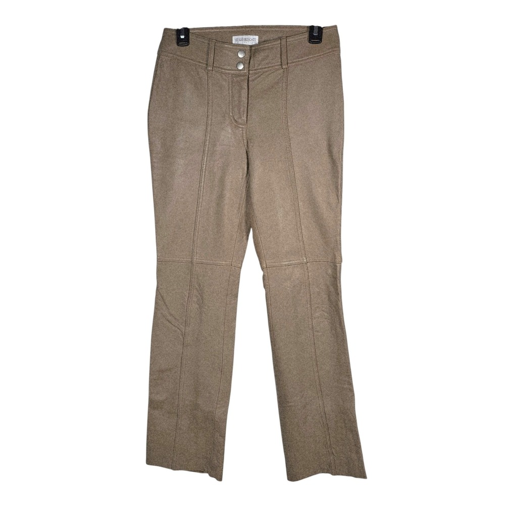 VTG Hugo Buscati Collection Tan Leather Straight Leg Seamed Pants Womens 6 Taupe